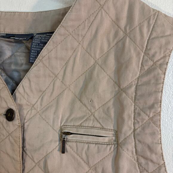 Liz Claiborne Liz Wear Vintage Button Up Beige Quilted Vest Large - Picture 2 of 4